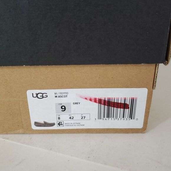 UGG Ascot Slipper Grey Suede Wool Comfort Loafer Men's US 9 NIB - Picture 16 of 16